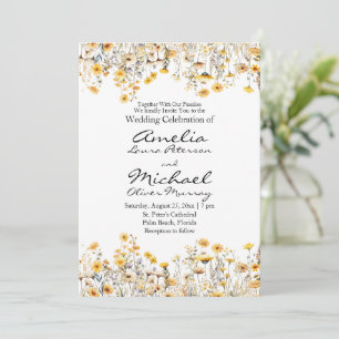 Convite Casamento de Flores Selvagens Amarelas Brancas