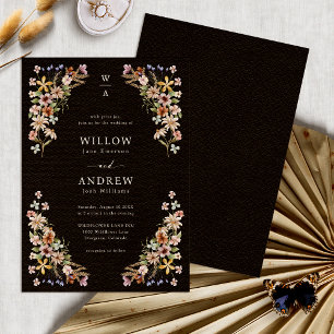 Convite Casamento de Flores Selvagens Boho Preto