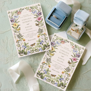 Convite Casamento de Flores Selvagens Botânicas Elegantes