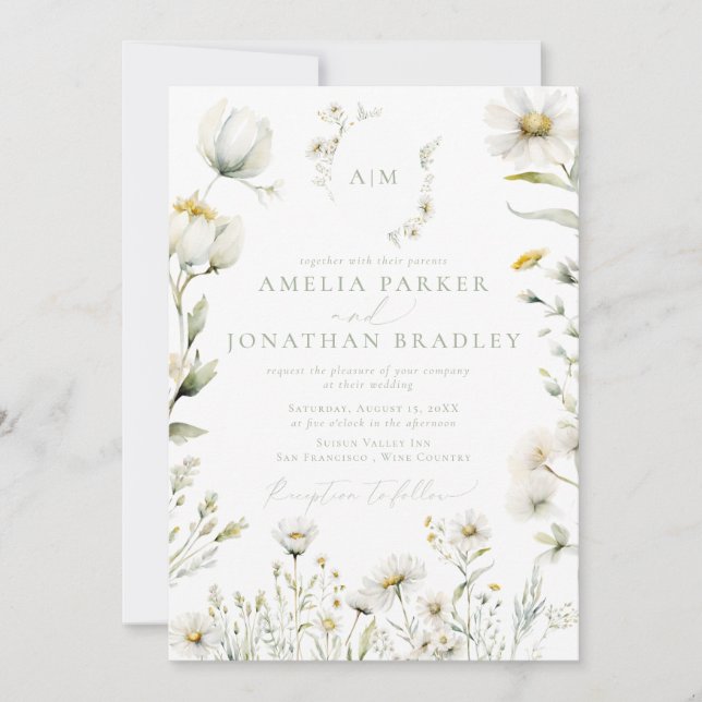 Convite Casamento de Flores Selvagens com Código QR Modern (Frente)