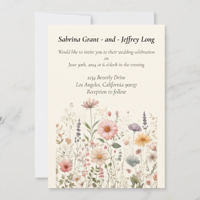 Convite Casamento de Flores Selvagens de Aquarela Encantad (Frente)