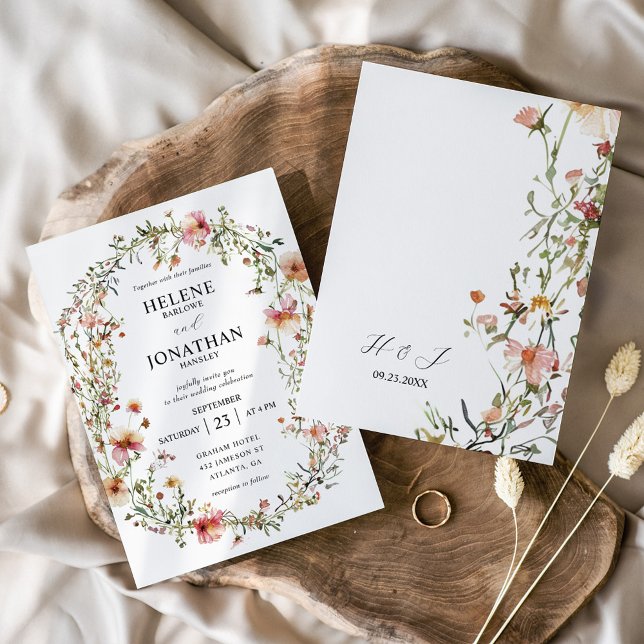 Convite Casamento de Flores Selvagens do Jardim Floral Mod (Elegant Modern Floral Garden Wildflower Wedding Invitation)
