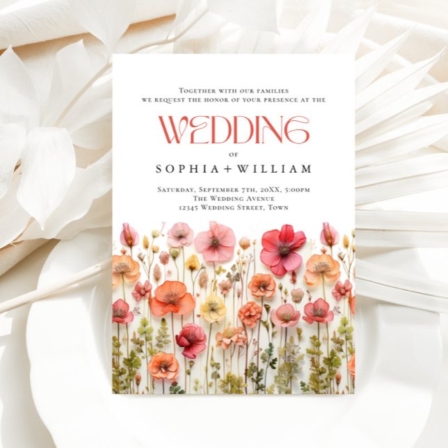 Convite Casamento de Flores Selvagens do Pastel Rosa-Rosa- (Criador carregado)