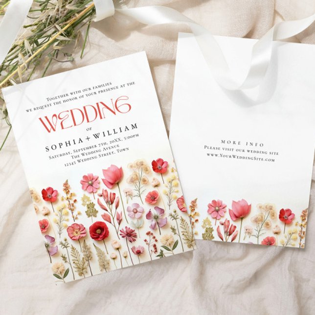 Convite Casamento de Flores Selvagens do Pastel Rosa-Rosa- (Criador carregado)