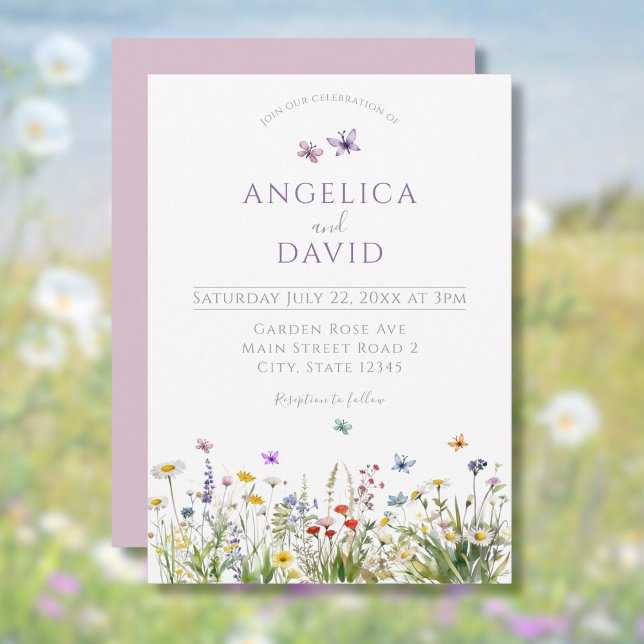 Convite Casamento de flores selvagens e borboletas (Criador carregado)