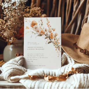 Convite Casamento de Flores Selvagens Laranja e Castanho