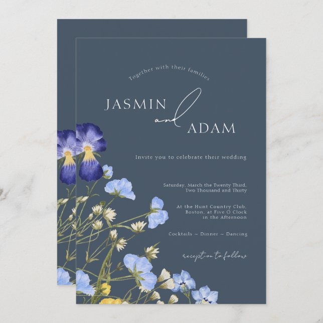 Convite Casamento de Flores Selvagens Real Simples (Frente/Verso)