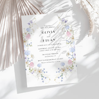 Convite Casamento de flores selvagens roxas, cor-de-rosa, 