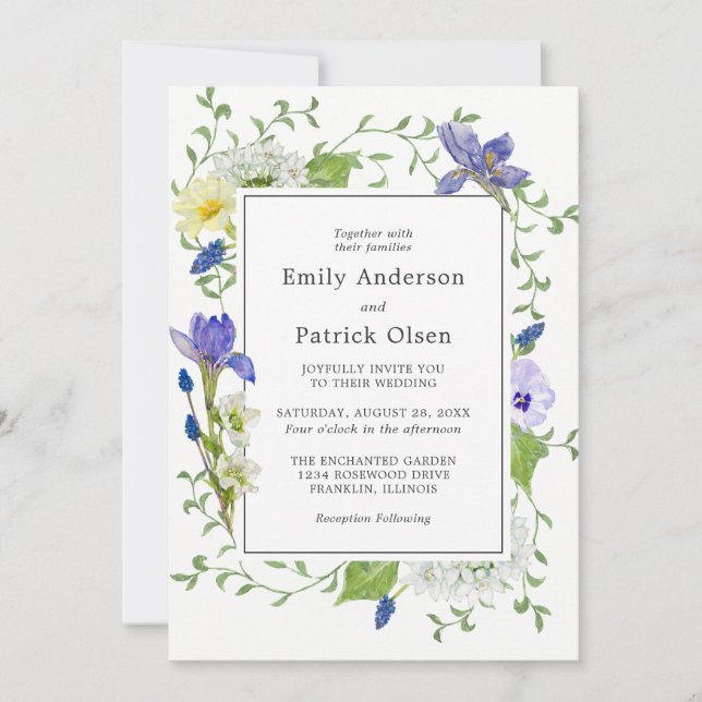 Convite Casamento de Flores Selvagens Russas do Jardim Sec (Frente)