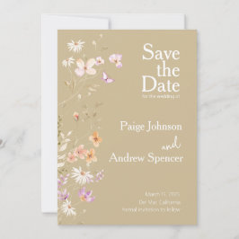 Convite Casamento de Flores Selvagens Tan Salvar a Data