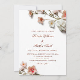 Convite Casamento de Flores Silvestres 3D Rosa Branco