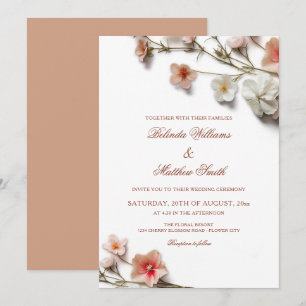 Convite Casamento de Flores Silvestres 3D Rosa Branco