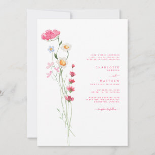 Convite Casamento de Flores Silvestres Aguarela Rosa Quent