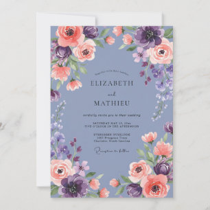 Convite Casamento de Flores Silvestres Alperce Azul-Pervin