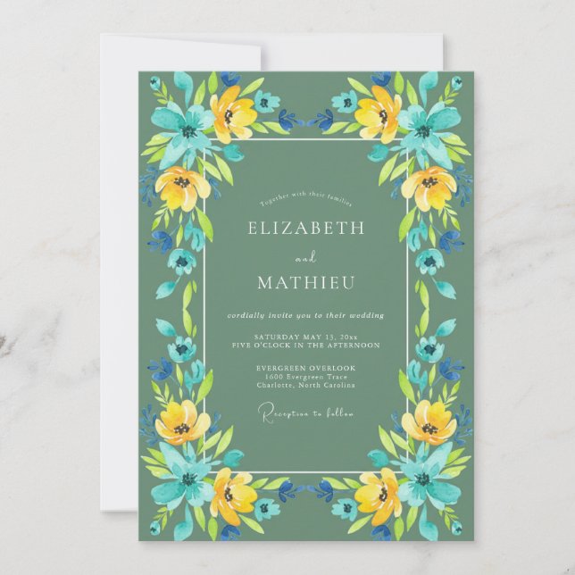 Convite Casamento de Flores Silvestres Amarelas Cian (Frente)