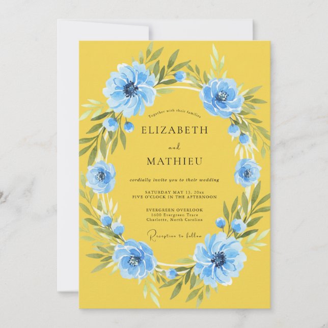 Convite Casamento de Flores Silvestres Amarelas de Milho A (Frente)