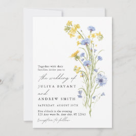 Convite Casamento de flores silvestres amarelas e azuis