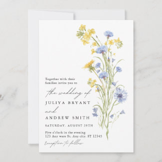 Convite Casamento de flores silvestres amarelas e azuis