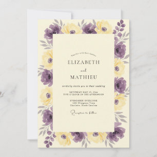 Convite Casamento de Flores Silvestres Amarelas e Roxas Mo