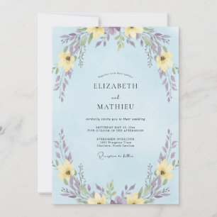 Convite Casamento de Flores Silvestres Amarelas Elegantes