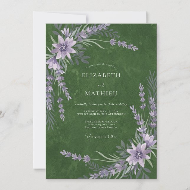 Convite Casamento de Flores Silvestres Ameixa Musgo (Frente)