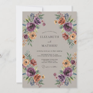 Convite Casamento de Flores Silvestres Ameixa Ocre