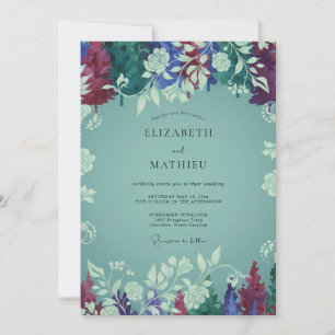 Convite Casamento de Flores Silvestres Aqua Ameixa