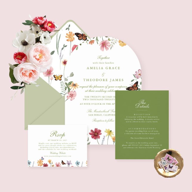 Convite Casamento de Flores Silvestres Arqueadas (Criador carregado)