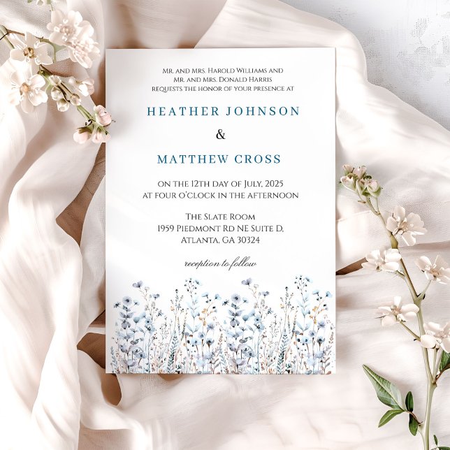 Convite Casamento de Flores Silvestres Azuis (Criador carregado)