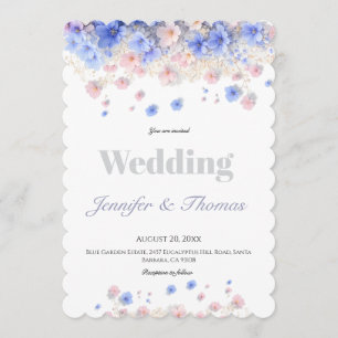 Convite Casamento de Flores Silvestres Azuis Suaves Cottag