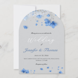 Convite Casamento de Flores Silvestres Azuis Suaves Modern