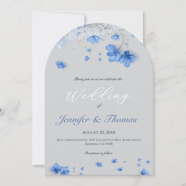Convite Casamento de Flores Silvestres Azuis Suaves Modern (Frente)