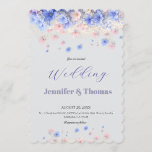 Convite Casamento de Flores Silvestres Azuis Suaves Modern