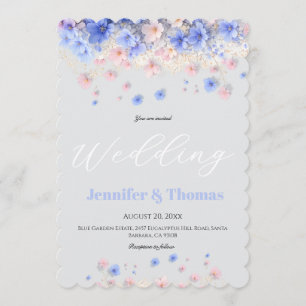Convite Casamento de Flores Silvestres Azuis Suaves Modern
