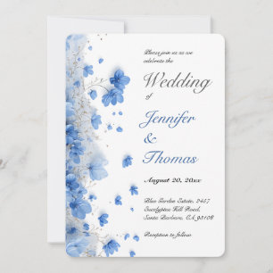 Convite Casamento de Flores Silvestres Azuis Suaves Modern
