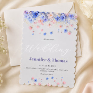 Convite Casamento de Flores Silvestres Azuis Suaves Modern