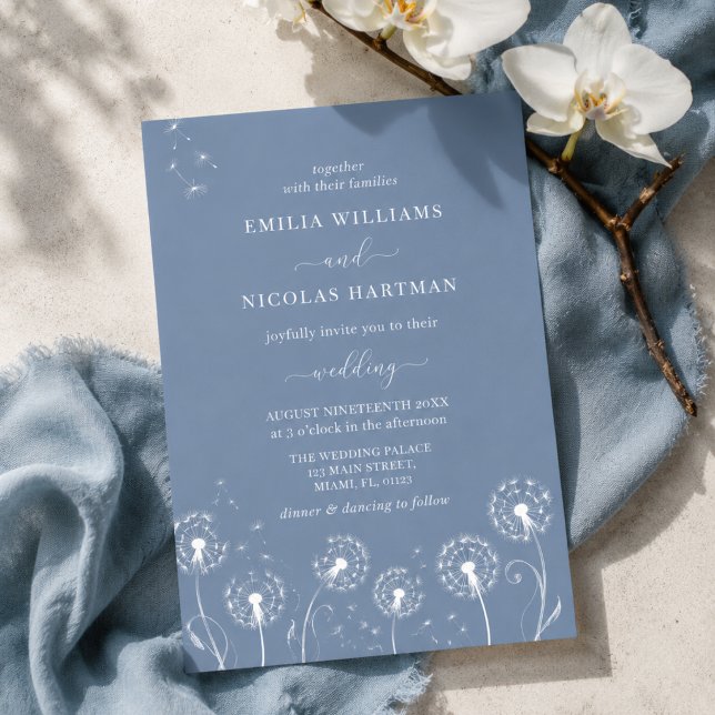 Convite Casamento de Flores Silvestres Azul e Branco Empoe (Criador carregado)