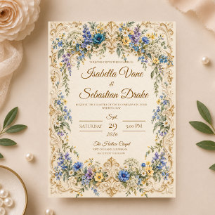 Convite Casamento de Flores Silvestres Barroco Elegante