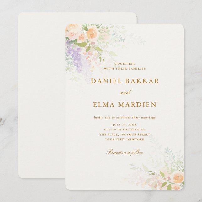 Convite Casamento de Flores Silvestres Boho Elegante Moder (Frente/Verso)