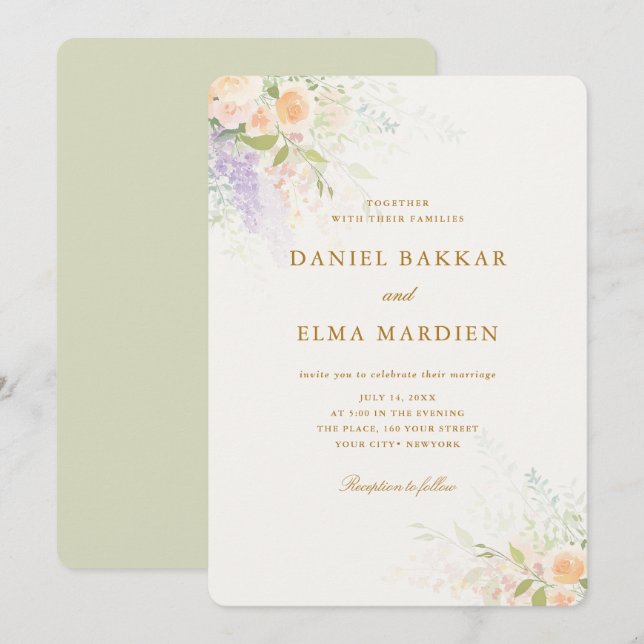 Convite Casamento de Flores Silvestres Boho Elegante Moder (Frente/Verso)