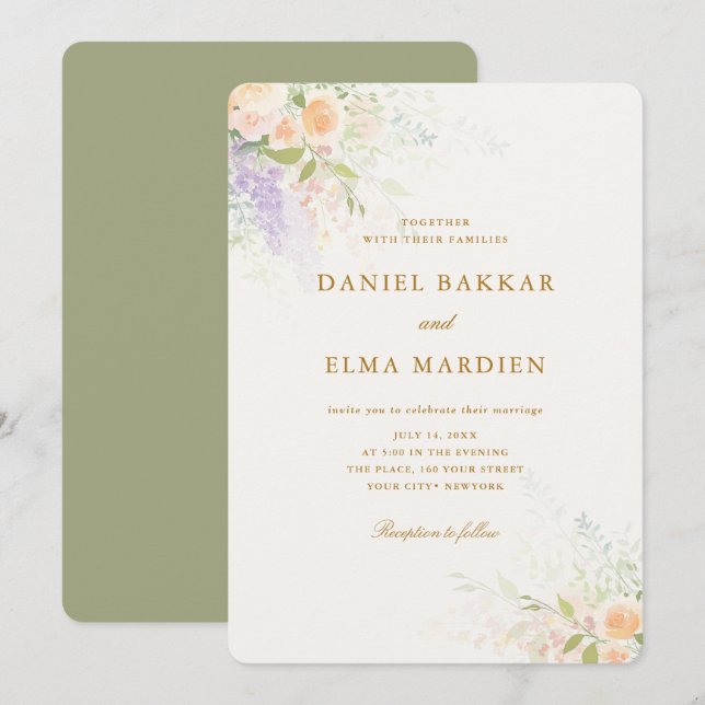 Convite Casamento de Flores Silvestres Boho Elegante Moder (Frente/Verso)