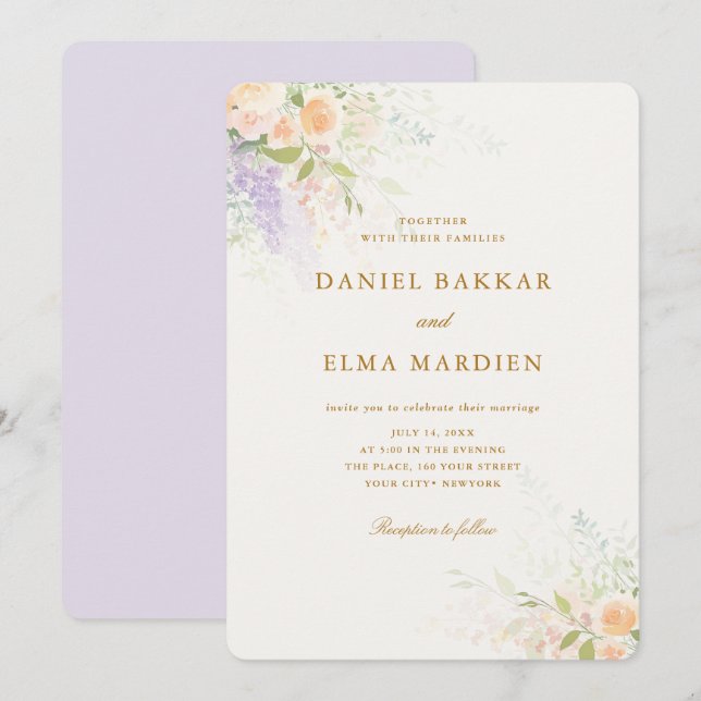Convite Casamento de Flores Silvestres Boho Elegante Moder (Frente/Verso)