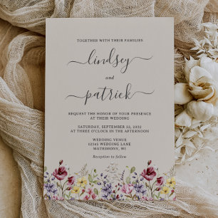 Convite Casamento de Flores Silvestres Boho Rústico