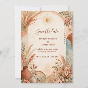 Convite Casamento de flores silvestres Boho Rústico Pampas