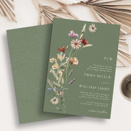 Convite Casamento de Flores Silvestres Boho Verdes
