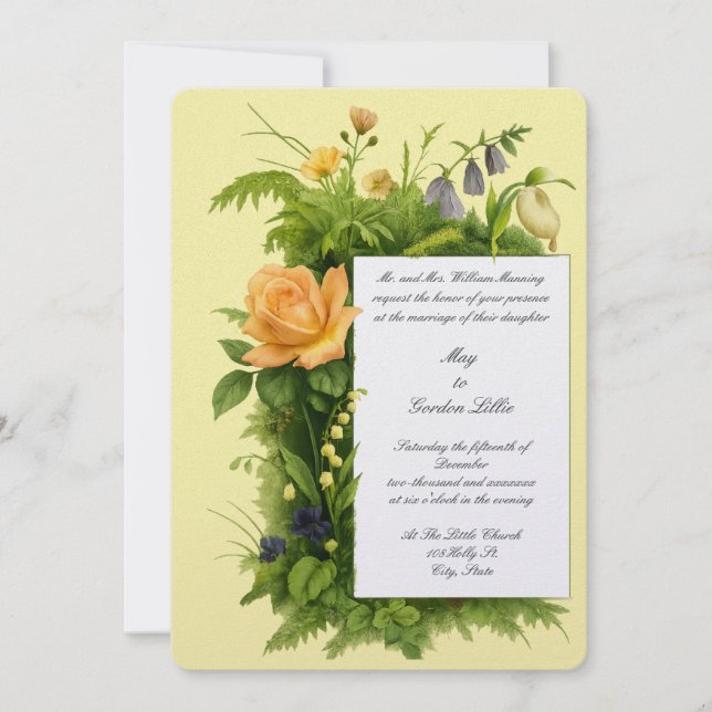 Convite Casamento de Flores Silvestres Botânicas Cor Retro (Frente)