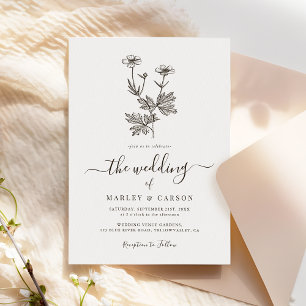 Convite Casamento de Flores Silvestres Botânico Minimalist