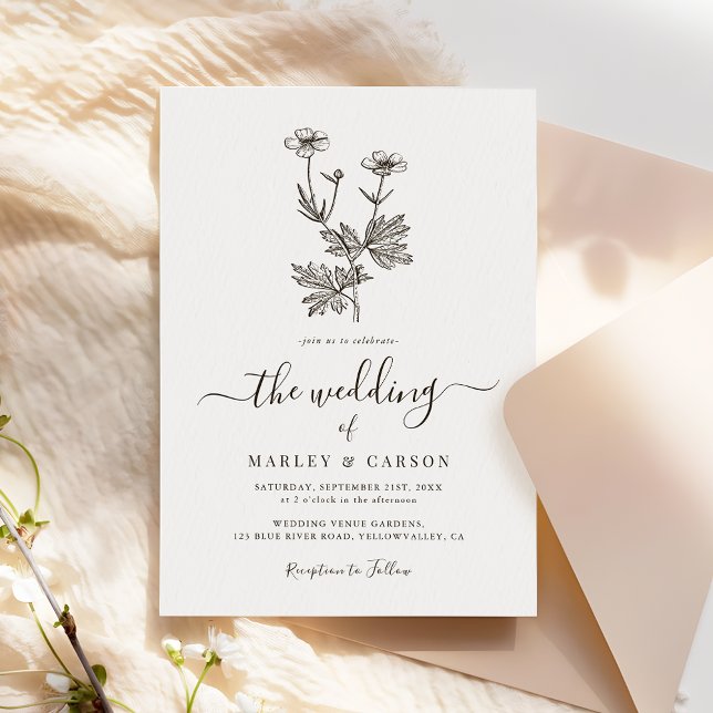 Convite Casamento de Flores Silvestres Botânico Minimalist (Criador carregado)