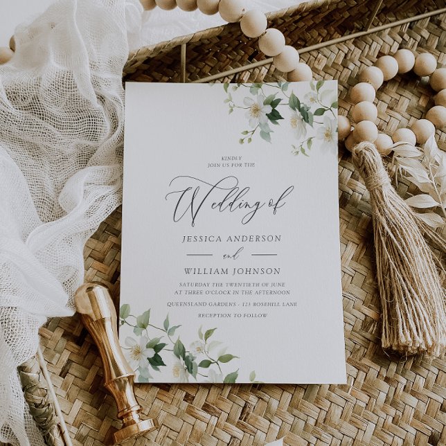 Convite Casamento de Flores Silvestres Brancas Elegantes (Criador carregado)