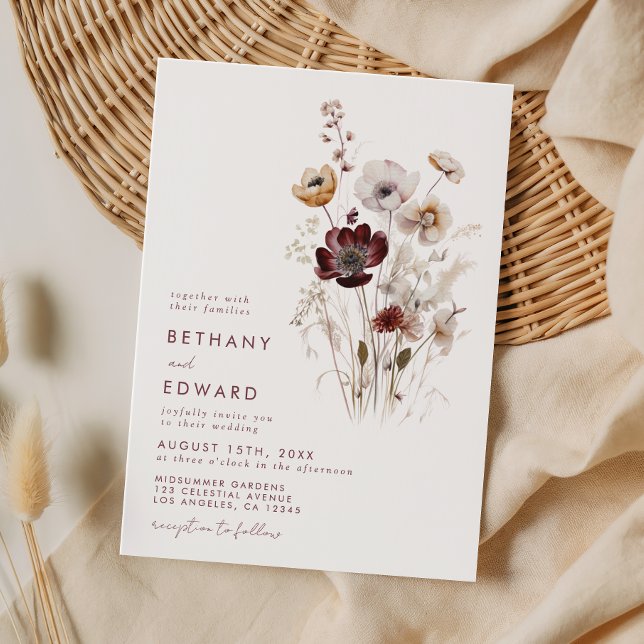 Convite Casamento de Flores Silvestres Caprichosas de Outo (Criador carregado)